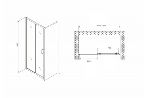 Душевая дверь Abber Schwarzer Diamant 150 хром (AG301505) - 3