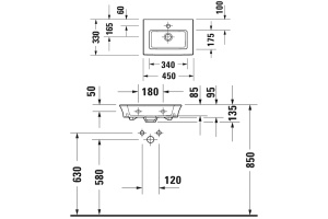 DURAVIT (White Tulip) Умывальник 450 х 330 мм, с отверстием под смеситель, без перелива, белый - 2