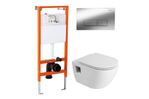 Комплект унитаза с инсталляцией BelBagno Ecoс сиденьем микролифт и кнопкой смыва хром глянцевый