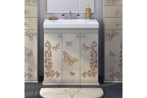 Тумба с раковиной Misty Бабочка 90 бежевая, патина