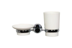 Стакан для зубных щеток и мыльница Wasserkraft хром - белый