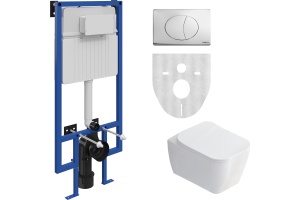 Комплект Унитаз подвесной STWORKI Монтре SETK3204-2616 безободковый, с микролифтом + Система инсталляции для унитазов STWORKI 510162 с кнопкой смыва 230823 хром матовый