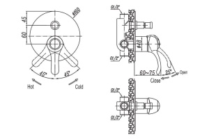 Смеситель Cezares Lira C VDIM 01 С ВНУТРЕННЕЙ ЧАСТЬЮ, для ванны с душем - 2