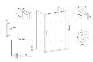 Душевой уголок Veconi Rovigo RV-046B 100x70, черный - 3
