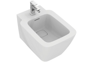 T297101 STRADA II Подвесное биде, с отверстием перелива, с керамической накладкой слива (T854601), с крепежом для полностью скрытого монтажа