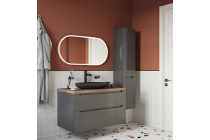 Мебель для ванной STWORKI Берген 100 серая с темной столешницей,  раковина Bocchi Etna Etna 1114-004-0125 черная - 2