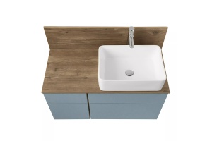 Тумба с раковиной Mila 50 и столешницей Aquaton Мишель 100 голубой-светлое дерево - 3