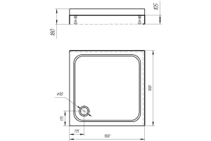 Душевой поддон (с ножками) из литого мрамора 90*90 квадратный, гладкое дно - 2