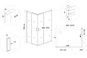 Душевой уголок Veconi Rovigo 100х90, хром (RV10-10090-01-C5) - 3