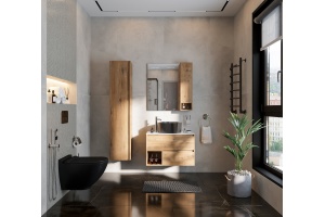 Тумба с раковиной STWORKI Карлстад 75 дуб рустикальный, простоун беж, BOCCHI Vessel черная - 2