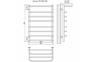 Водяной полотенцесушитель Terminus Арктур П8 500х796 с полкой Хром - 3