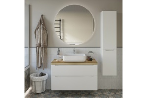 Мебель для ванной STWORKI Берген 100 белая со светлой столешницей, раковина Soul 1