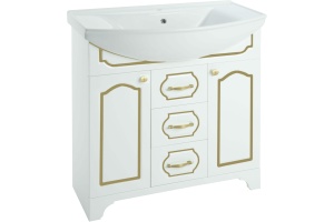 Тумба с раковиной Bellezza Тиффани 105 белая, патина золото
