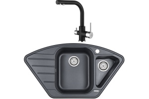 Комплект Мойка кухонная Paulmark Wiese PM529050-BLM черный металлик + Смеситель Paulmark Essen Es213011-418 для кухонной мойки, черный металлик