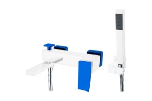 Смеситель для ванны с лейкой и шлангом Boheme Q хром с синим