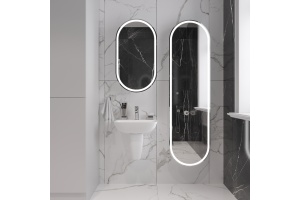 Комплект  Раковина STWORKI Дублин 45 + Зеркало-шкаф STWORKI Мальмё МВК074 45, с подсветкой, белый, прямоугольный, навесной, овальный, в стиле лофт + С