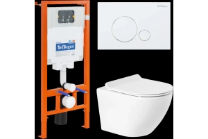 Комплект унитаза с инсталляцией BelBagno Sfera-R с сиденьем микролифт и кнопкой смыва белый глянцевый