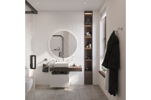 Столешница STWORKI Ольборг 100 дуб карпентер, без отверстий, с тумбой 60, с раковиной STWORKI Soul 1 белой - 2