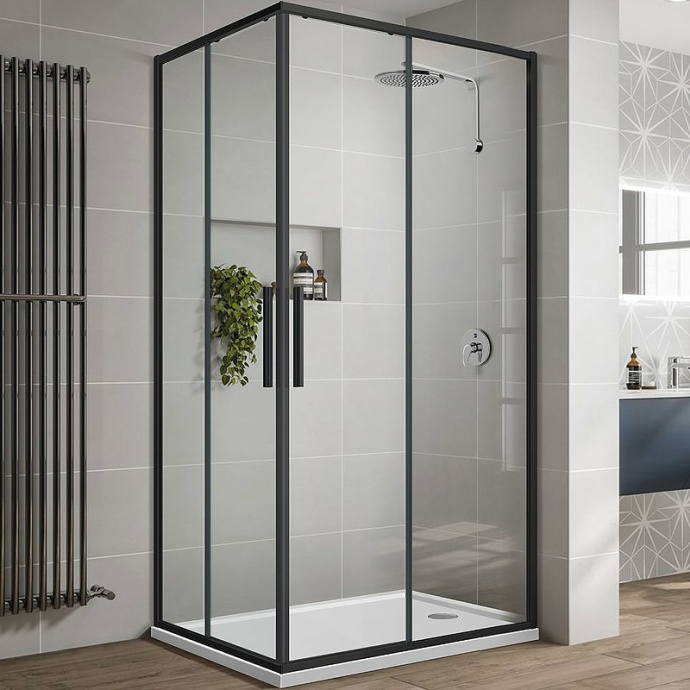 Душевой уголок Vincea Slim-U 100х80 черный стекло прозрачное VSS-2SU8010CLB - 0