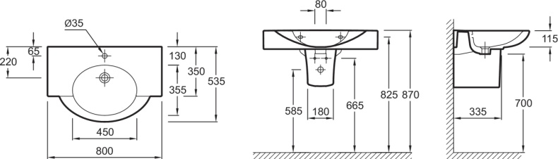 Раковина Jacob Delafon Presquile E1343 80 см E1343-00 - 3