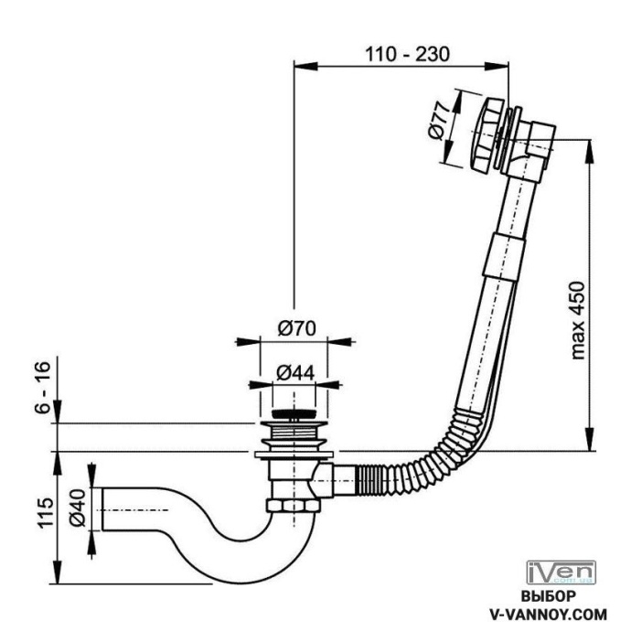 Слив-перелив для ванны 100 см, Jacob Delafon E70174-01R - 1