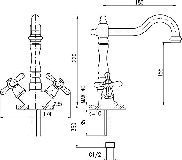 Смеситель для раковины Rav Slezak Morava бронза  MK120.5/8SM - 1