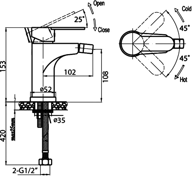 Смеситель для биде Cezares Laconico хром  LACONICO-C-BS-01-W0 - 1