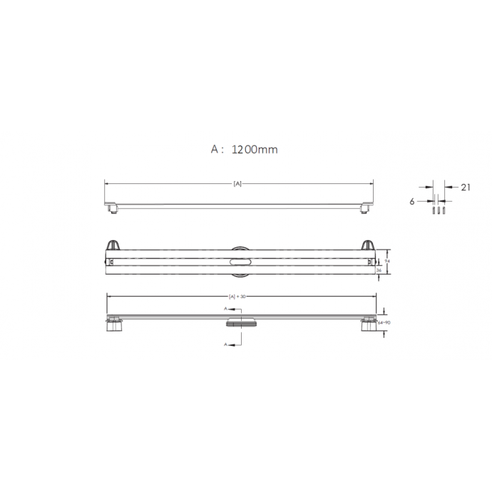 Желоб BERGES водосток SUPER Slim 1200, матовый хром, S-сифон D50 H60 боковой 90184 - 10