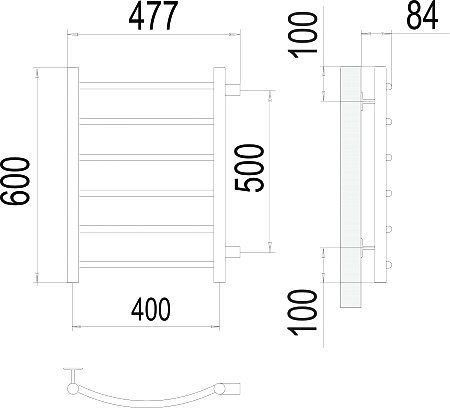 Водяной полотенцесушитель Terminus Классик П6 400x600 Хром боковое подключение 4670078530196 - 2
