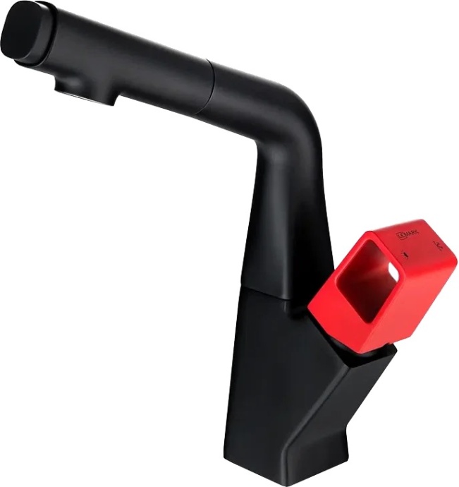 Смеситель Lemark Soul LM6008BR для умывальника/кухни с вытяжным изливом, черный-красный - 0