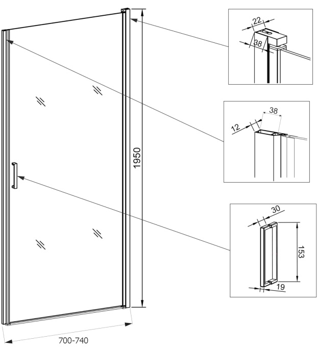 Душевая дверь в нишу Veconi Vianno VN-43 70 см,  профиль хром VN43-70-01-C5 - 1