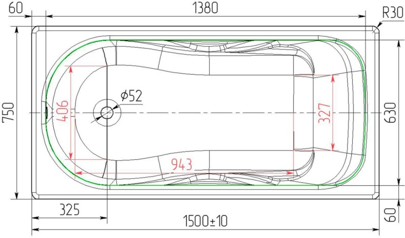 Чугунная ванна Универсал Сибирячка 150x75 см, пристенная, на ножках 4607152360226 - 2