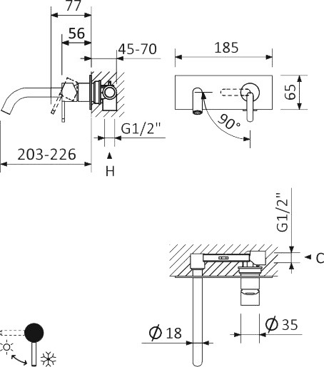Смеситель Cezares Leaf BLI1-01-W0 С ВНУТРЕННЕЙ ЧАСТЬЮ, для раковины LEAF-BLI1-01-W0 - 1