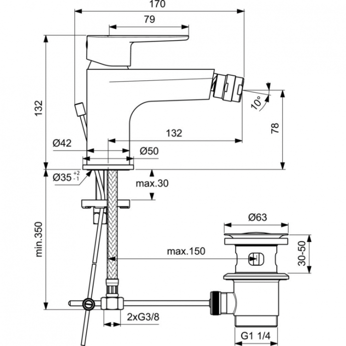 Смеситель для биде Ideal Standard Cerafine черный матовый BC705XG - 1