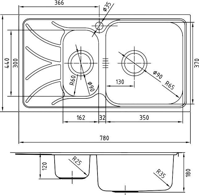 Мойка, нержавеющая сталь, шелк, 1 1/2, чаша справа, 780*440, Arro S, IDDIS, ARR78SZi77 - 1