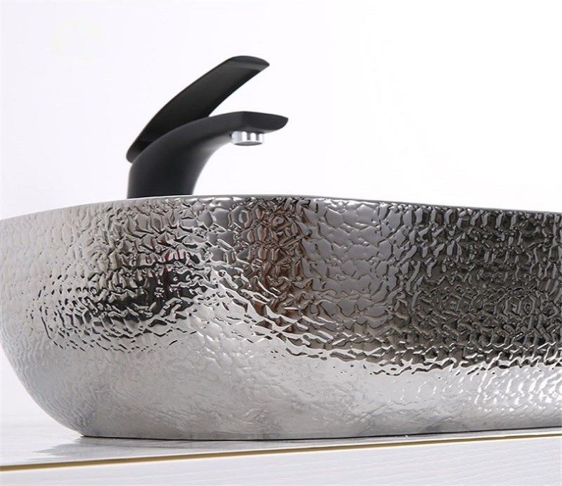 Раковина накладная CeramaLux NC 46 см белый/серебро  D1333H021 - 2