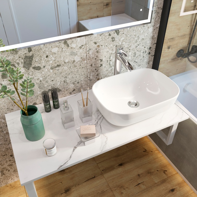 Столешница с раковиной DIWO Элиста 100 белый мрамор, с раковиной Moduo 50 Square 555440 - 3