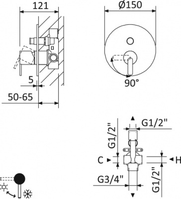 Смеситель для душа встраиваемый Cezares Leaf золото  LEAF-VDIM-SR - 1