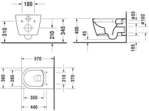 Чаша подвесного унитаза Duravit Me by Starck 25280900001 - 2