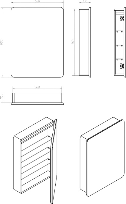 Зеркало-шкаф Art&Max Platino 60 с подсветкой AM-Pla-600-800-1D-R-DS-F - 4