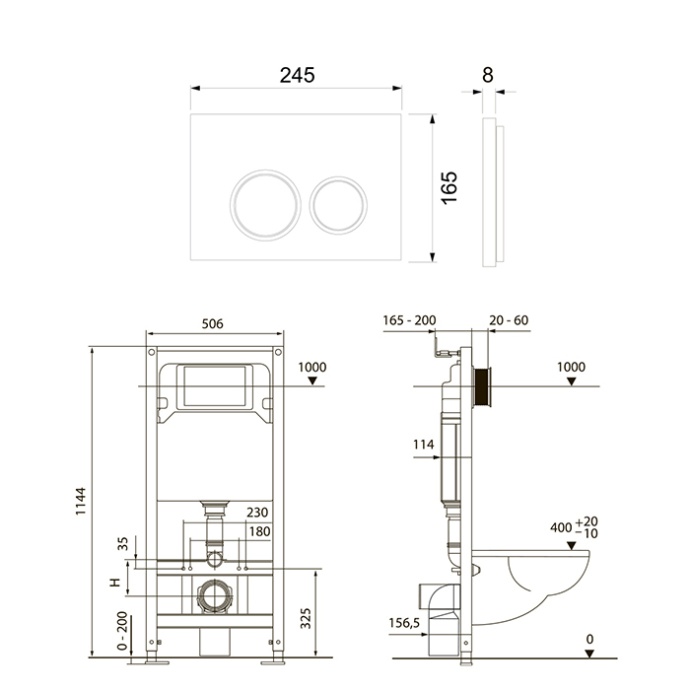 TECE spring комплект 4 в 1 Застенный модуль,панель смыва с прямоугольными кнопками, черный матовый S955202 - 1