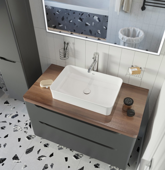 Тумба с раковиной STWORKI Берген 100 серая с темной столешницей, Bocchi Sottile 1476-001-012 566878 - 3