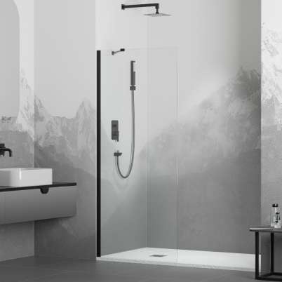 Душевая перегородка RGW Walk in 60х195 черная стекло прозрачное 351010206-14 - 0