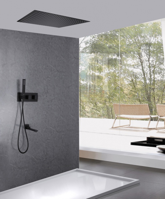 Душевой комплект Abber Daheim с термостатом черный матовый AF8254B - 1