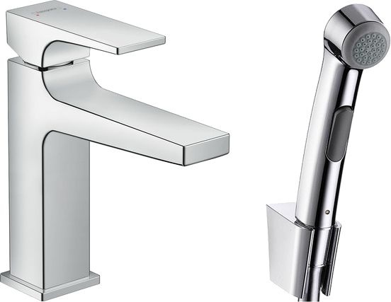 Смеситель Hansgrohe Metropol 32522000 для раковины с гигиеническим душем, с донным клапаном Push-Open - 0