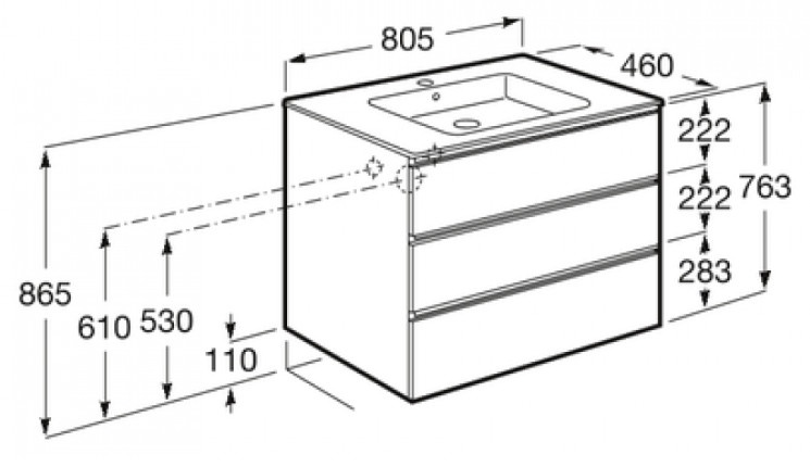 THE GAP Модуль д/раковины 800 мм, 3 ящика, белый глянец 857553806 - 1