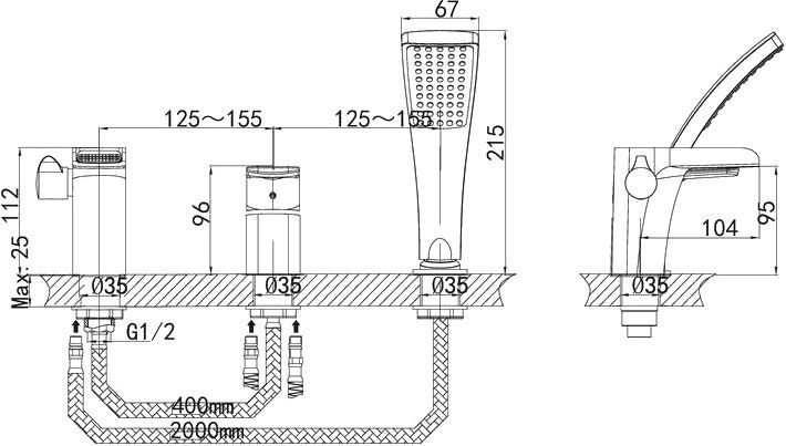 Смеситель D&K Berlin Freie DA1434201 на борт ванны - 1