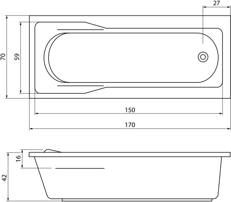 Акриловая ванна Cersanit Santana 170 ультра белый 63325 - 7