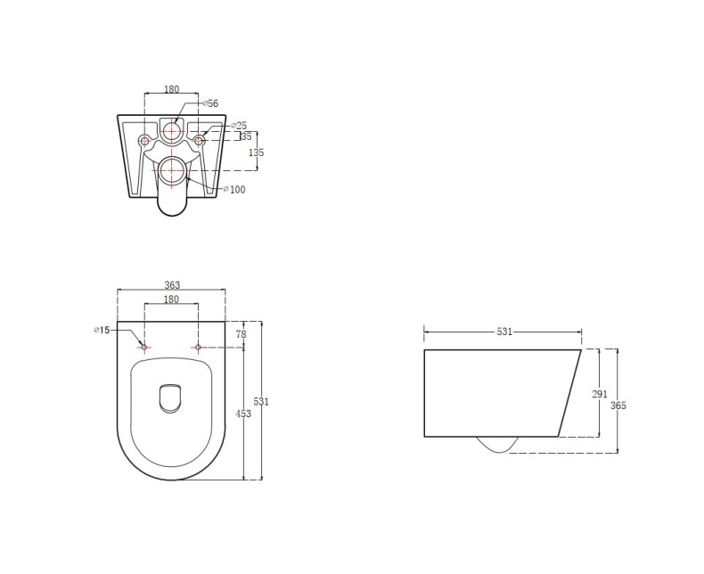 Унитаз подвесной AQUATEK ОБЕРОН AQ1365T-00, безободковый, 531*360*344мм, смыв TORNADO, тонкое сиденье с механизмом плавного закрывания, крепеж - 1