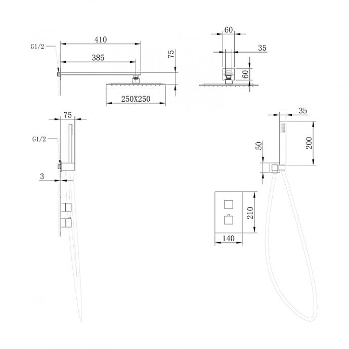 Душевая система Abber Daheim с термостатом черная матовая AF8251B - 1